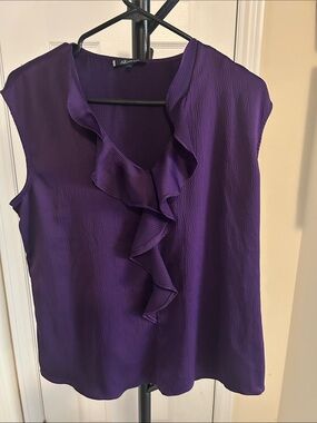 Anne Klein Purple Ruffle V-Neck Sleeveless Blouse